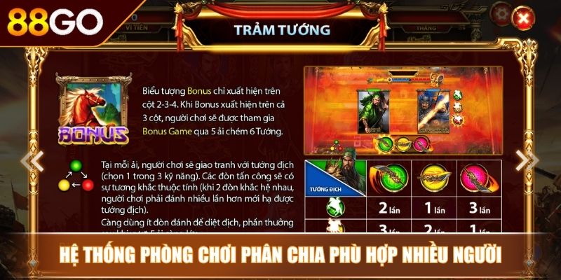 Nổ hũ Tam Quốc Tranh Hùng 88Go – Chinh Phục Giang Sơn 3 Hệ thống phòng chơi phân chia phù hợp nhiều người